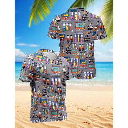 Netecom Science Print Design Hawaiian Shirt for Men, Button Down Summer Beach Short Sleeve, Retro Style, S-5XL