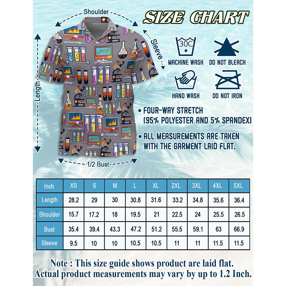 Netecom Science Print Design Hawaiian Shirt for Men, Button Down Summer Beach Short Sleeve, Retro Style, S-5XL