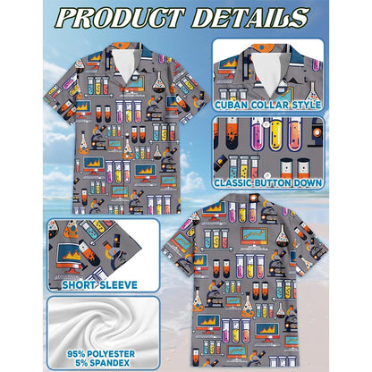 Netecom Science Print Design Hawaiian Shirt for Men, Button Down Summer Beach Short Sleeve, Retro Style, S-5XL