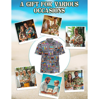 Netecom Science Print Design Hawaiian Shirt for Men, Button Down Summer Beach Short Sleeve, Retro Style, S-5XL