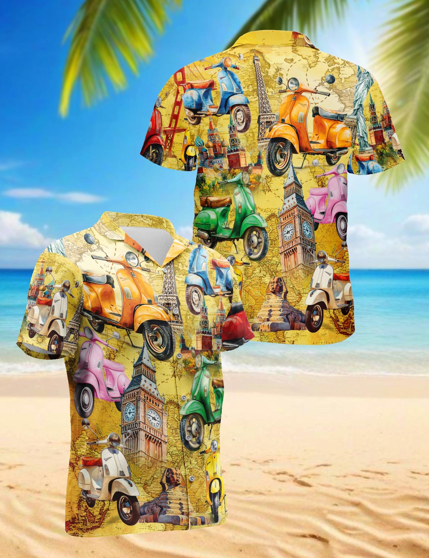 Netecom Scooters Chill Hawaiian Shirt for Men, Vintage Style, Button Down Summer Beach Short Sleeve, S-5XL