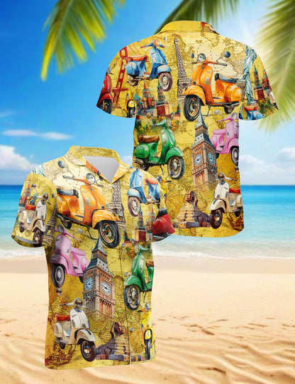 Netecom Scooters Chill Hawaiian Shirt for Men, Vintage Style, Button Down Summer Beach Short Sleeve, S-5XL