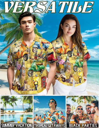Netecom Scooters Chill Hawaiian Shirt for Men, Vintage Style, Button Down Summer Beach Short Sleeve, S-5XL