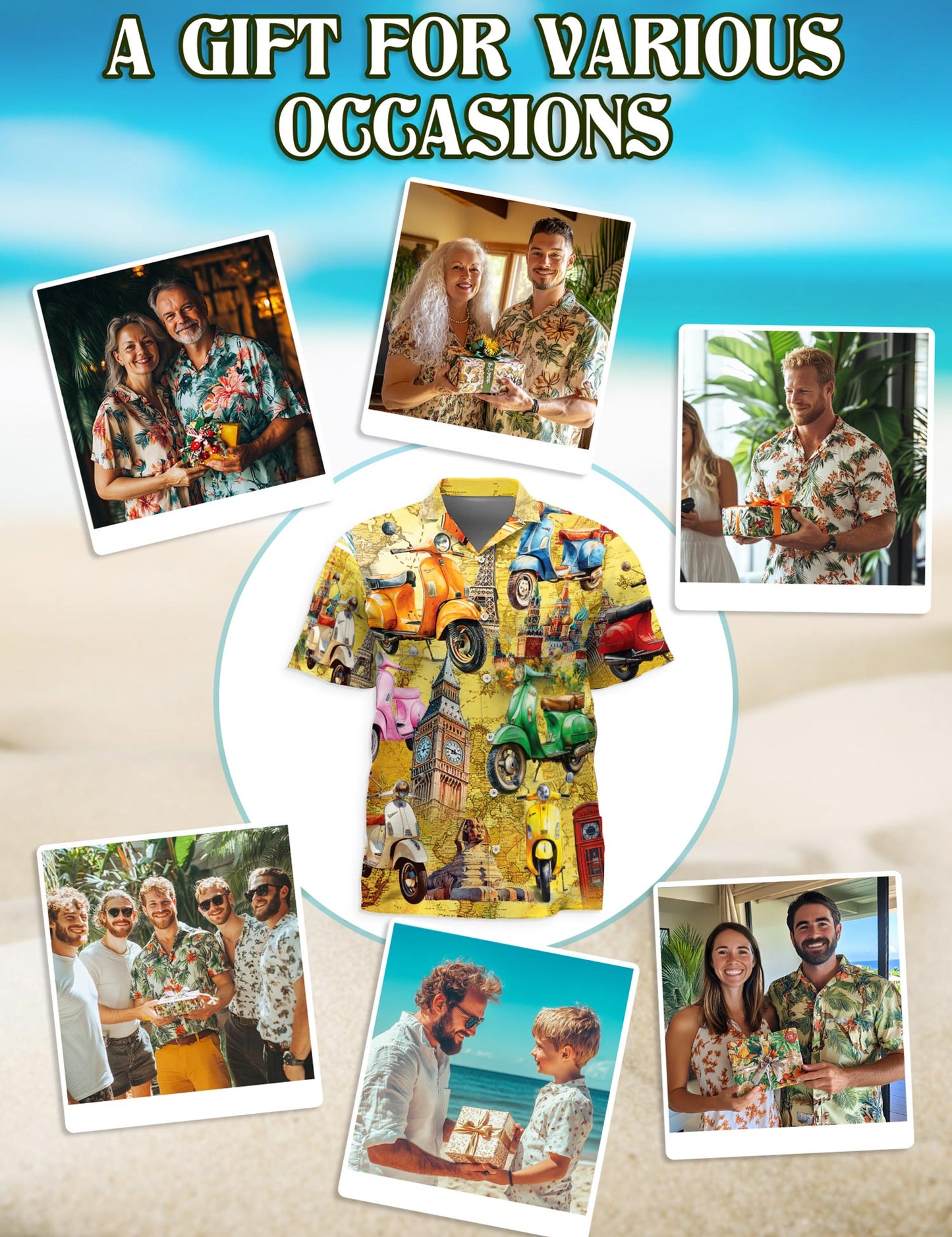 Netecom Scooters Chill Hawaiian Shirt for Men, Vintage Style, Button Down Summer Beach Short Sleeve, S-5XL