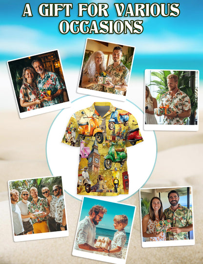 Netecom Scooters Chill Hawaiian Shirt for Men, Vintage Style, Button Down Summer Beach Short Sleeve, S-5XL