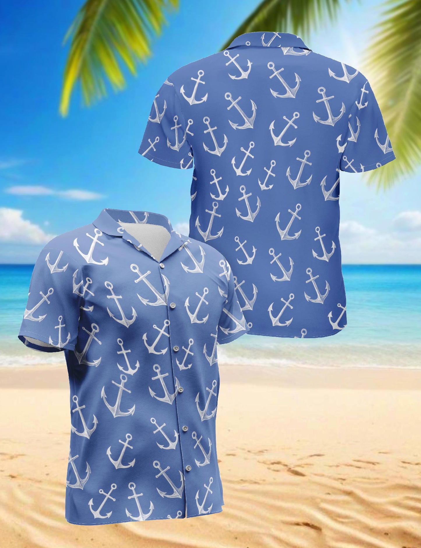 Netecom Sea Anchor Hawaiian Shirt for Men, Retro Style, Button Down Summer Beach Short Sleeve, S-5XL