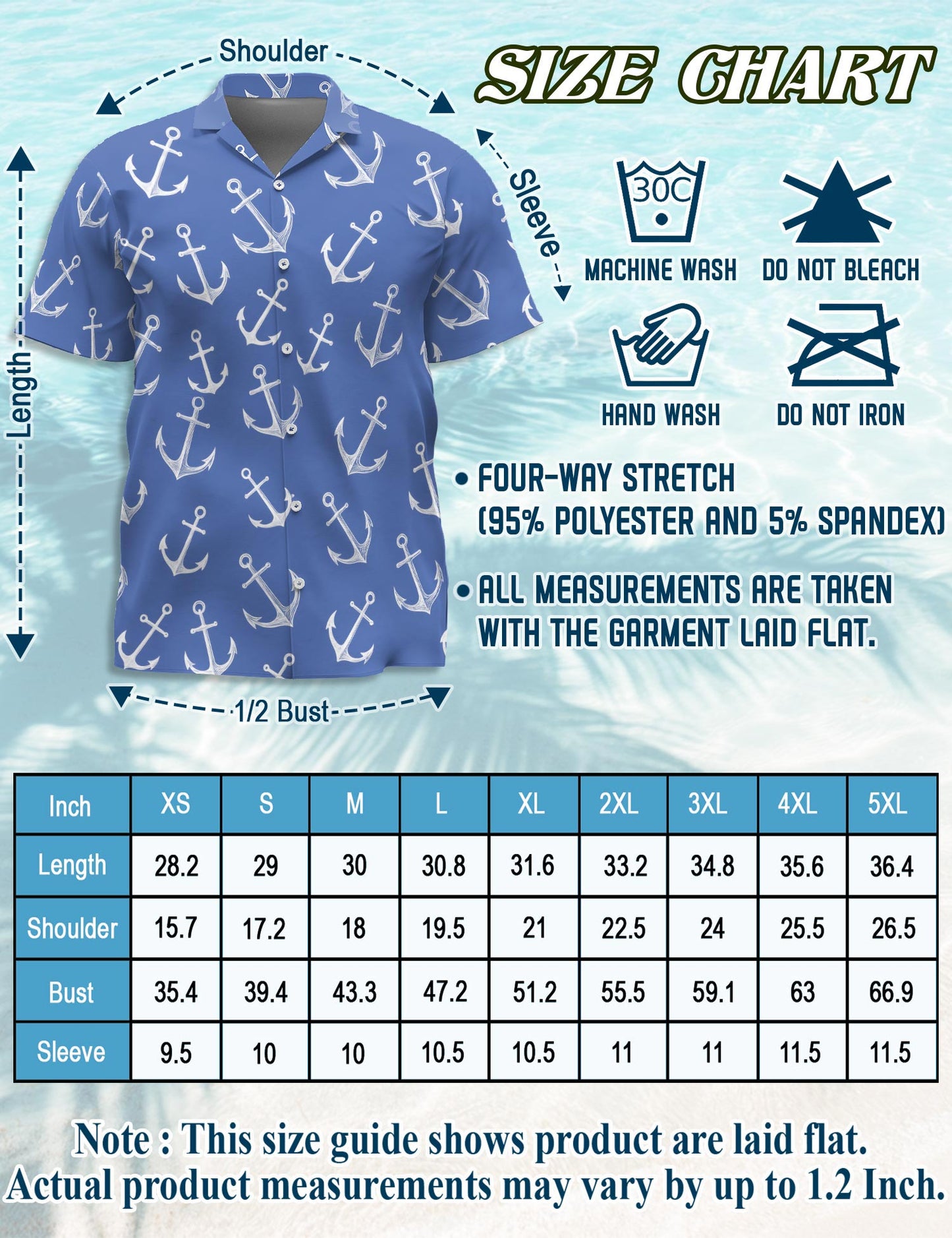 Netecom Sea Anchor Hawaiian Shirt for Men, Retro Style, Button Down Summer Beach Short Sleeve, S-5XL