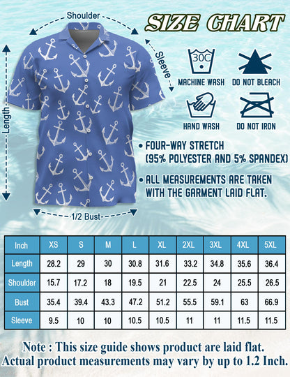 Netecom Sea Anchor Hawaiian Shirt for Men, Retro Style, Button Down Summer Beach Short Sleeve, S-5XL
