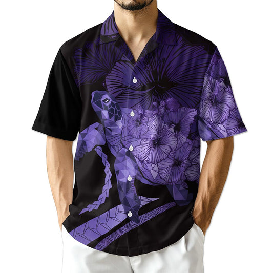 Netecom Sea Turtle Flower Purple Hawaiian Shirt for Men