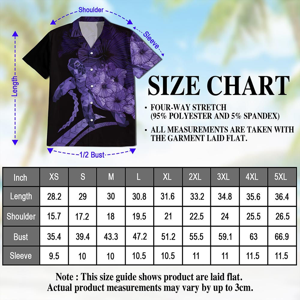 Netecom Sea Turtle Flower Purple Hawaiian Shirt for Men, Retro Style, Button Down Summer Beach Short Sleeve, S-5XL