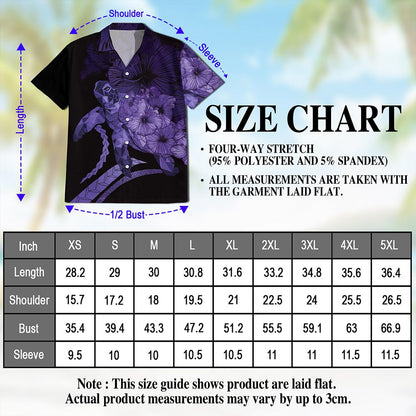 Netecom Sea Turtle Flower Purple Hawaiian Shirt for Men, Retro Style, Button Down Summer Beach Short Sleeve, S-5XL