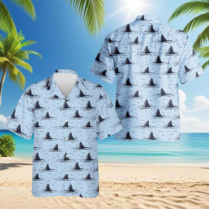 Netecom Shark Fin Hawaiian Shirt for Men, Vintage Style, Button Down Summer Beach Short Sleeve, S-5XL