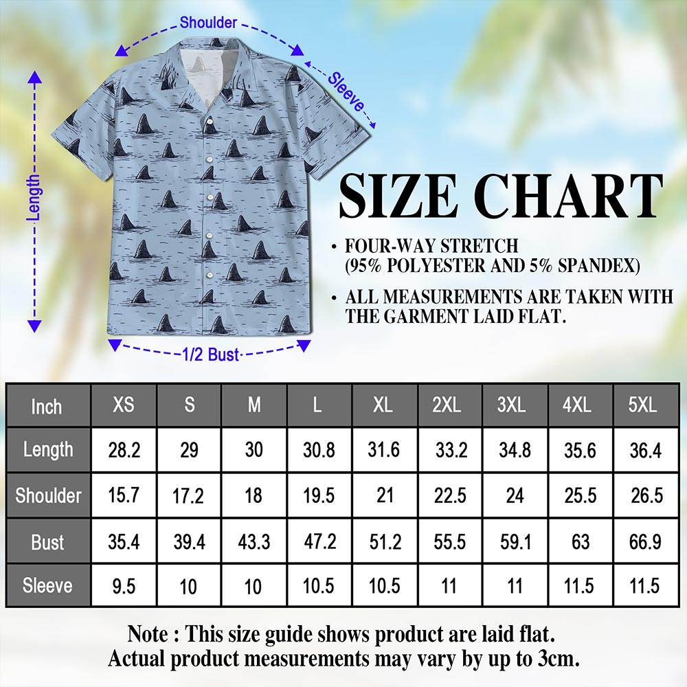Netecom Shark Fin Hawaiian Shirt for Men, Vintage Style, Button Down Summer Beach Short Sleeve, S-5XL