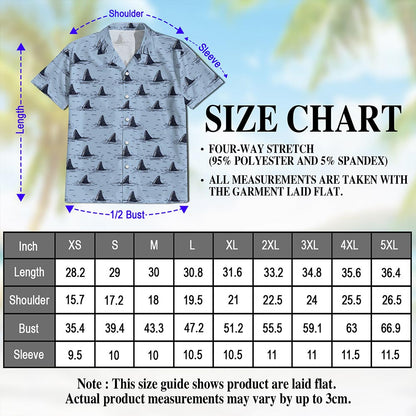 Netecom Shark Fin Hawaiian Shirt for Men, Vintage Style, Button Down Summer Beach Short Sleeve, S-5XL