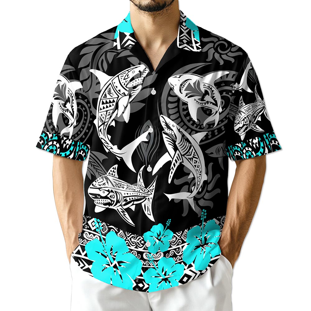 Netecom Shark Hawaiian Shirt for Men, Vintage Style, Button Down Summer Beach Short Sleeve, S-5XL