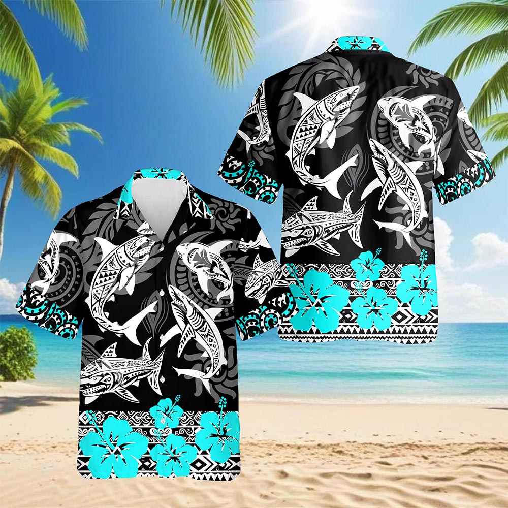 Netecom Shark Hawaiian Shirt for Men, Vintage Style, Button Down Summer Beach Short Sleeve, S-5XL