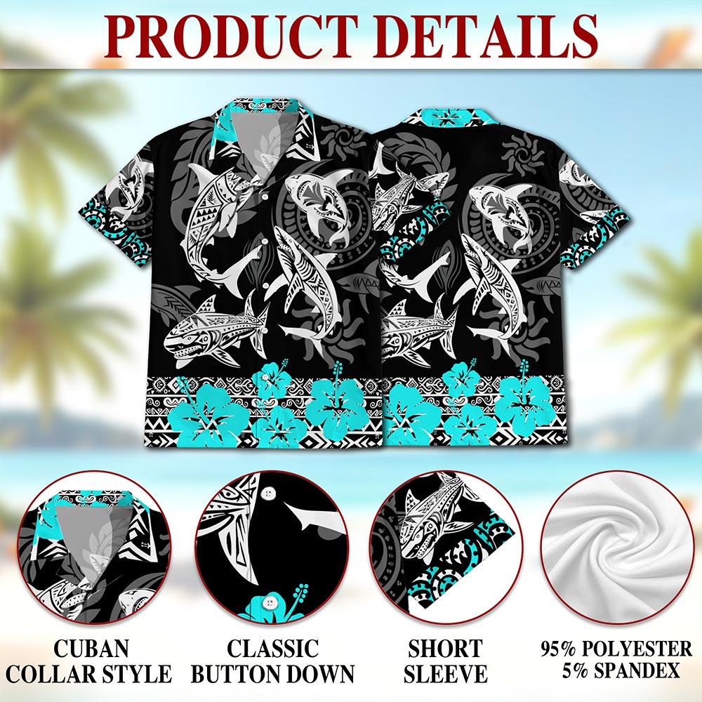 Netecom Shark Hawaiian Shirt for Men, Vintage Style, Button Down Summer Beach Short Sleeve, S-5XL