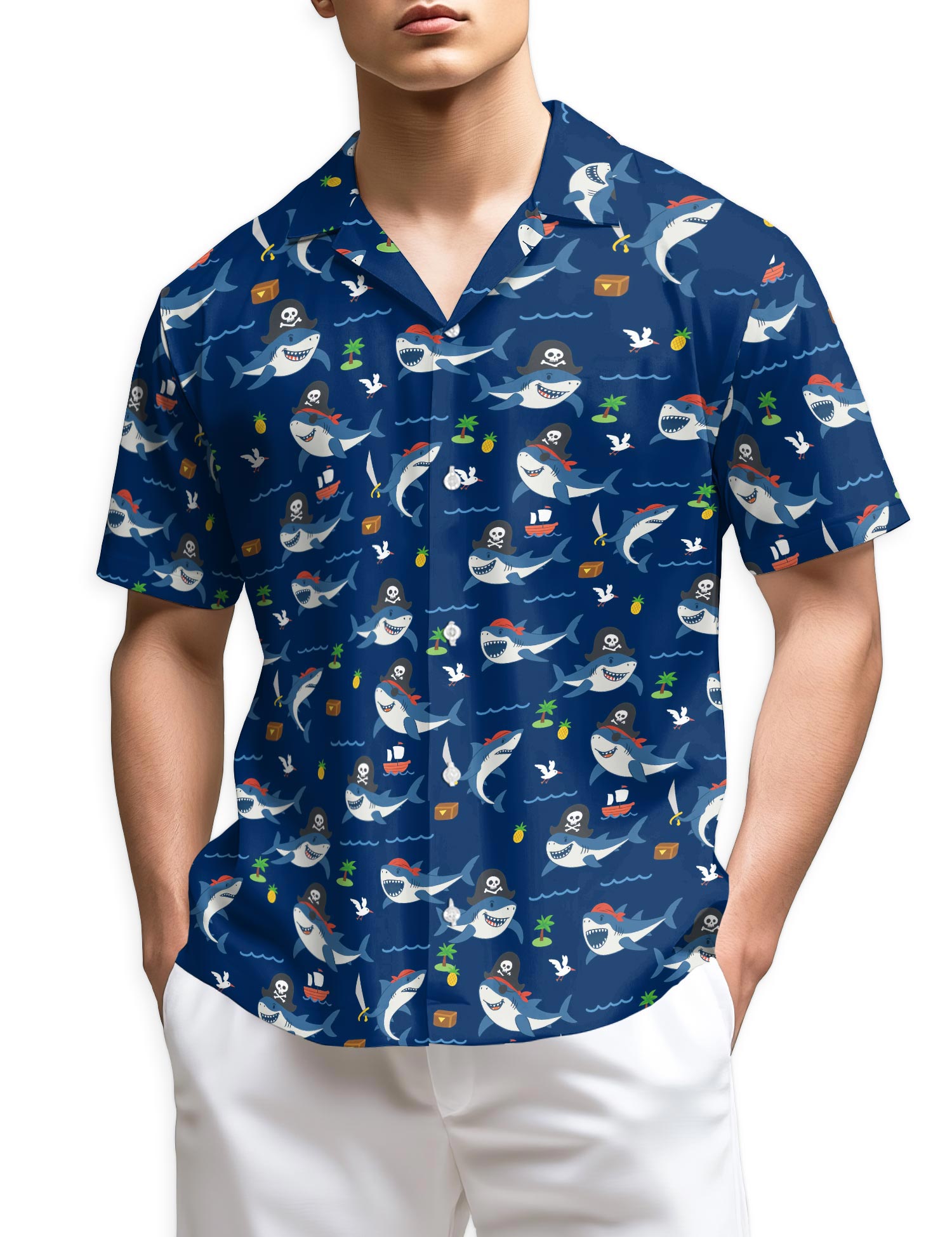 Netecom Shark Pirates Hawaiian Shirt for Men