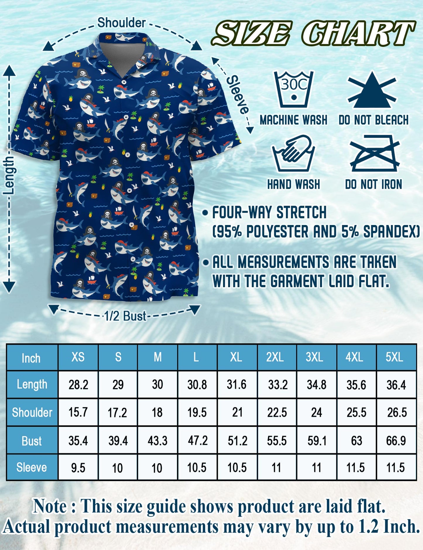 Netecom Shark Pirates Hawaiian Shirt for Men, Retro Style, Button Down Summer Beach Short Sleeve, S-5XL