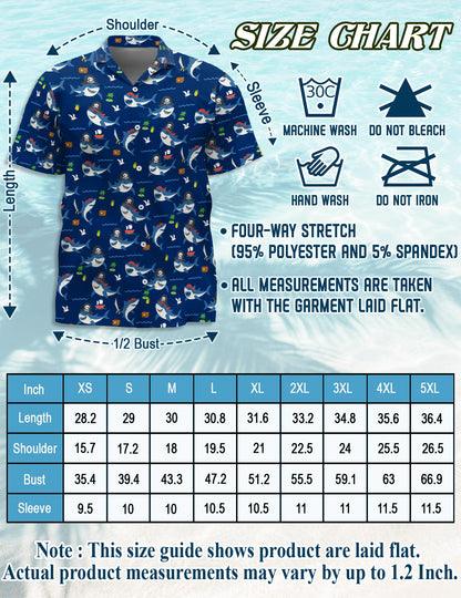Netecom Shark Pirates Hawaiian Shirt for Men, Retro Style, Button Down Summer Beach Short Sleeve, S-5XL