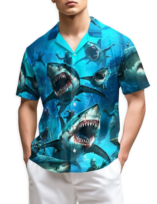 Netecom Sharks And Zombies War Hawaiian Shirt for Men