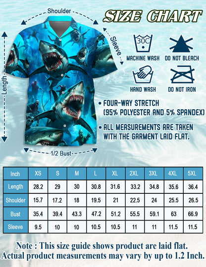Netecom Sharks And Zombies War Hawaiian Shirt for Men, Horror Battle Style, Button Down Summer Beach Short Sleeve, S-5XL