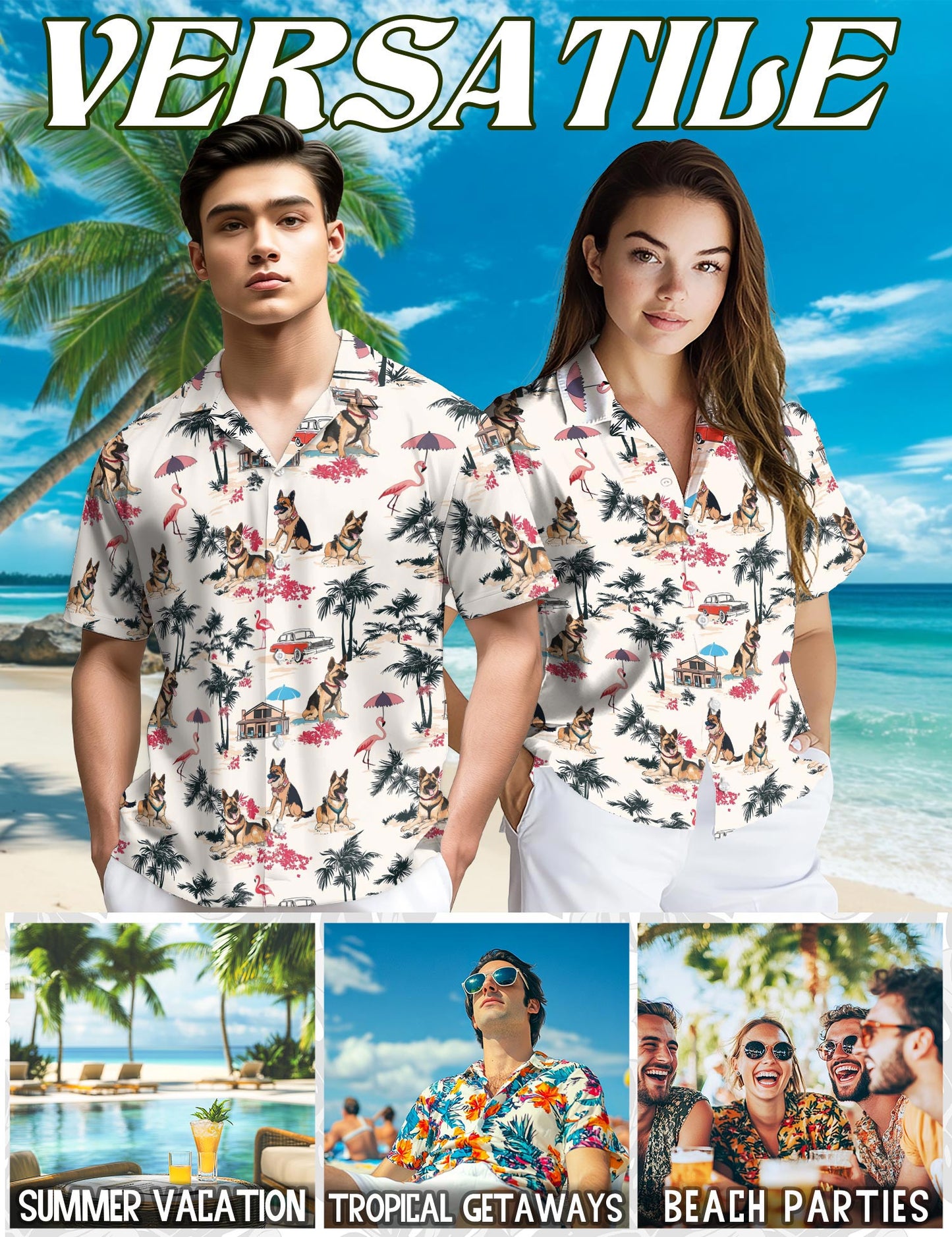 Netecom Shepherd Hawaiian Shirt for Men, Vintage Style, Button Down Summer Beach Short Sleeve, S-5XL