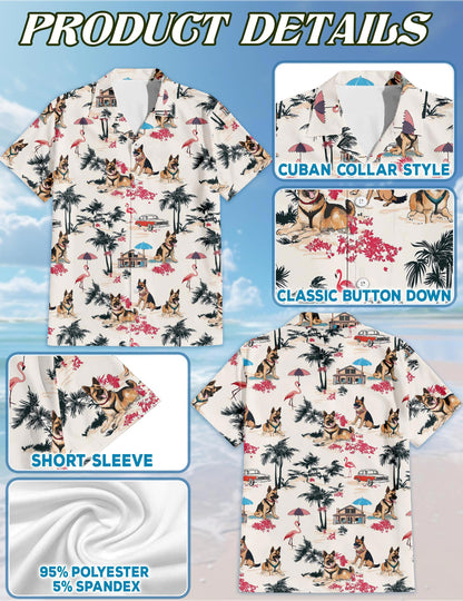 Netecom Shepherd Hawaiian Shirt for Men, Vintage Style, Button Down Summer Beach Short Sleeve, S-5XL