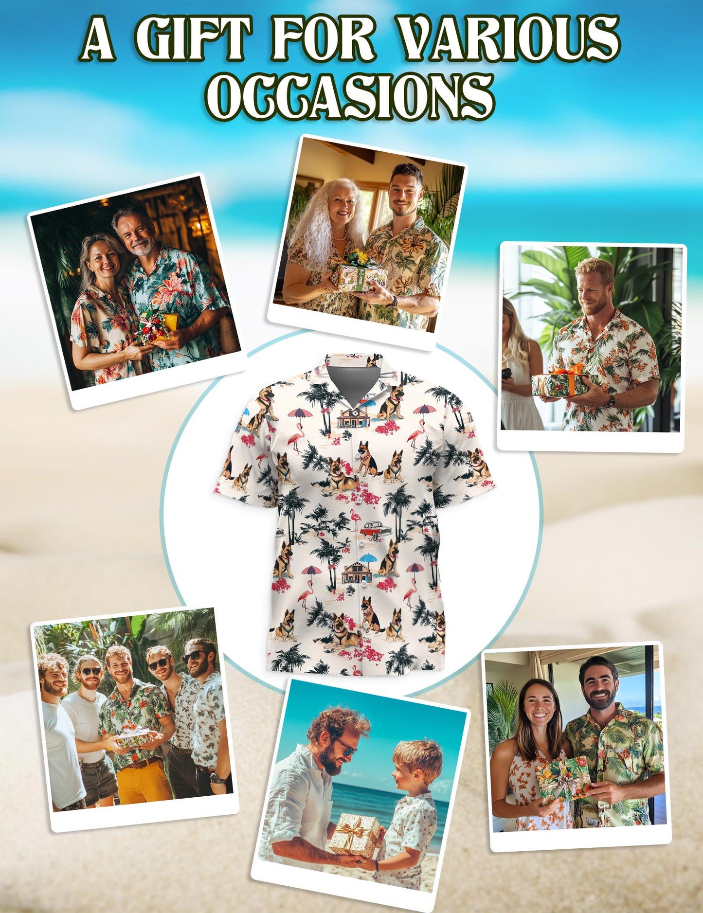 Netecom Shepherd Hawaiian Shirt for Men, Vintage Style, Button Down Summer Beach Short Sleeve, S-5XL