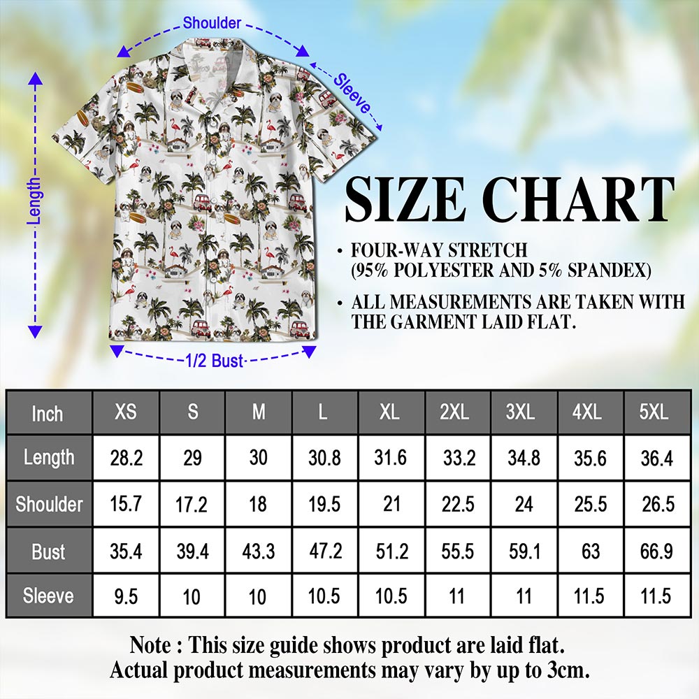 Netecom Shih Tzu Dog Hawaiian Shirt for Men, Tropical Style, Button Down Summer Beach Short Sleeve, S-5XL