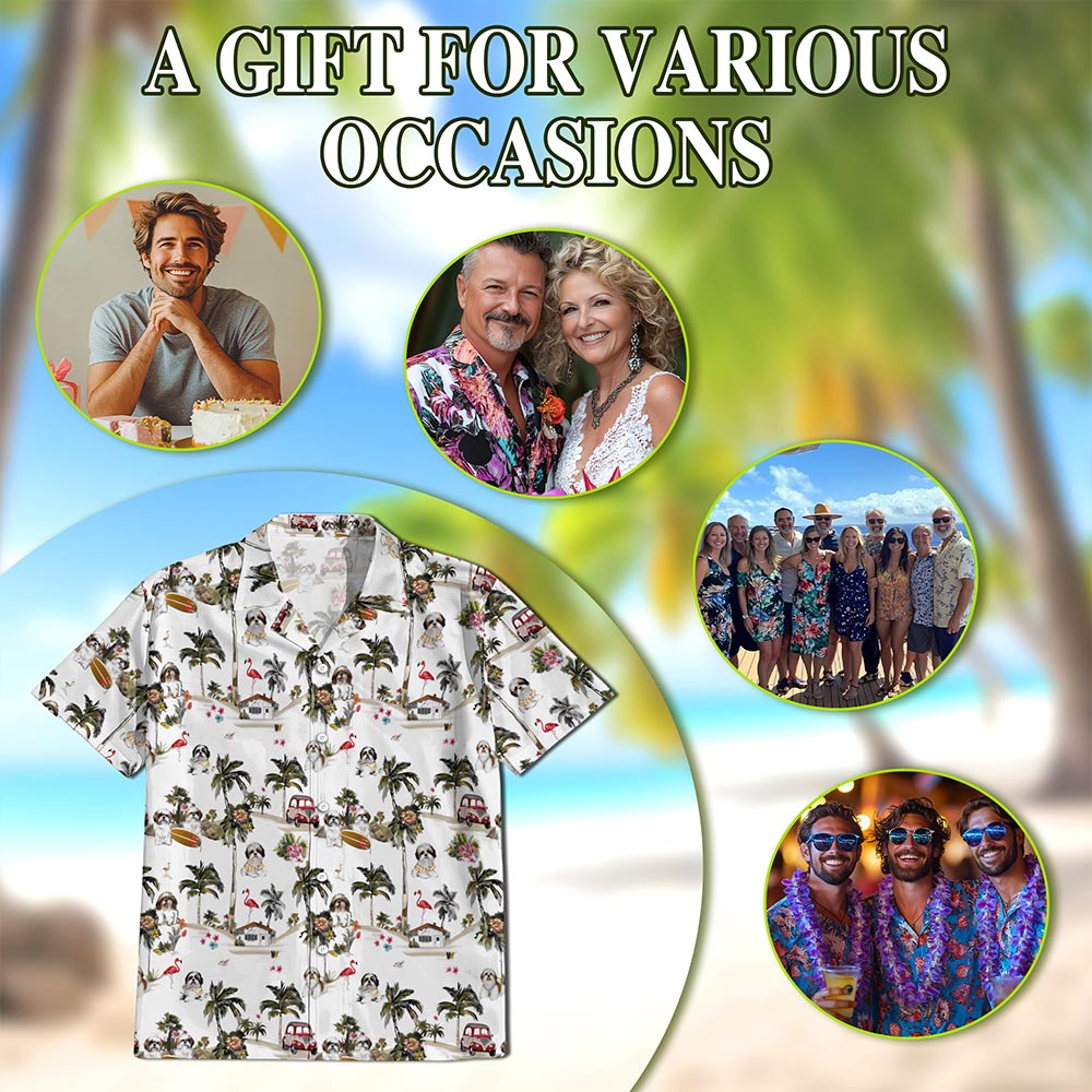 Netecom Shih Tzu Dog Hawaiian Shirt for Men, Tropical Style, Button Down Summer Beach Short Sleeve, S-5XL