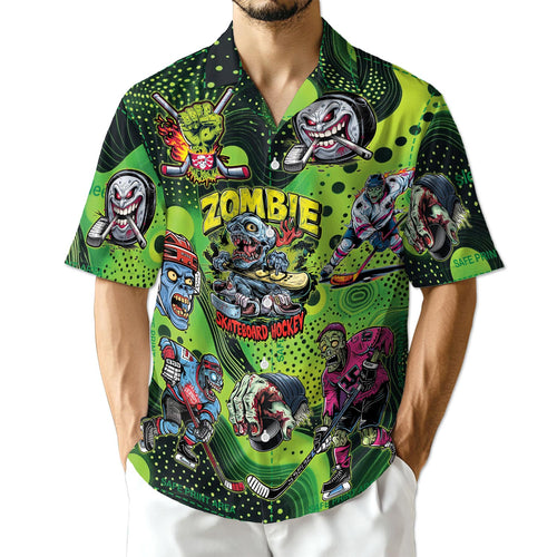 Netecom Shut Your Five Hole Zombie Ice Hockey Hawaiian Shirt for Men
