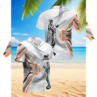 Netecom Skeleton Bowling Hawaiian Shirt for Men, Button Down Summer Beach Short Sleeve, Sizes S-5XL