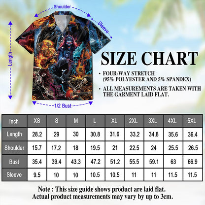 Netecom Skeleton Electric Guitar Hawaiian Shirt for Men Women, Musical Instrument Button Down Summer Aloha Beach Shirts, S-5XL