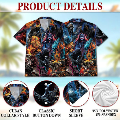 Netecom Skeleton Electric Guitar Hawaiian Shirt for Men Women, Musical Instrument Button Down Summer Aloha Beach Shirts, S-5XL