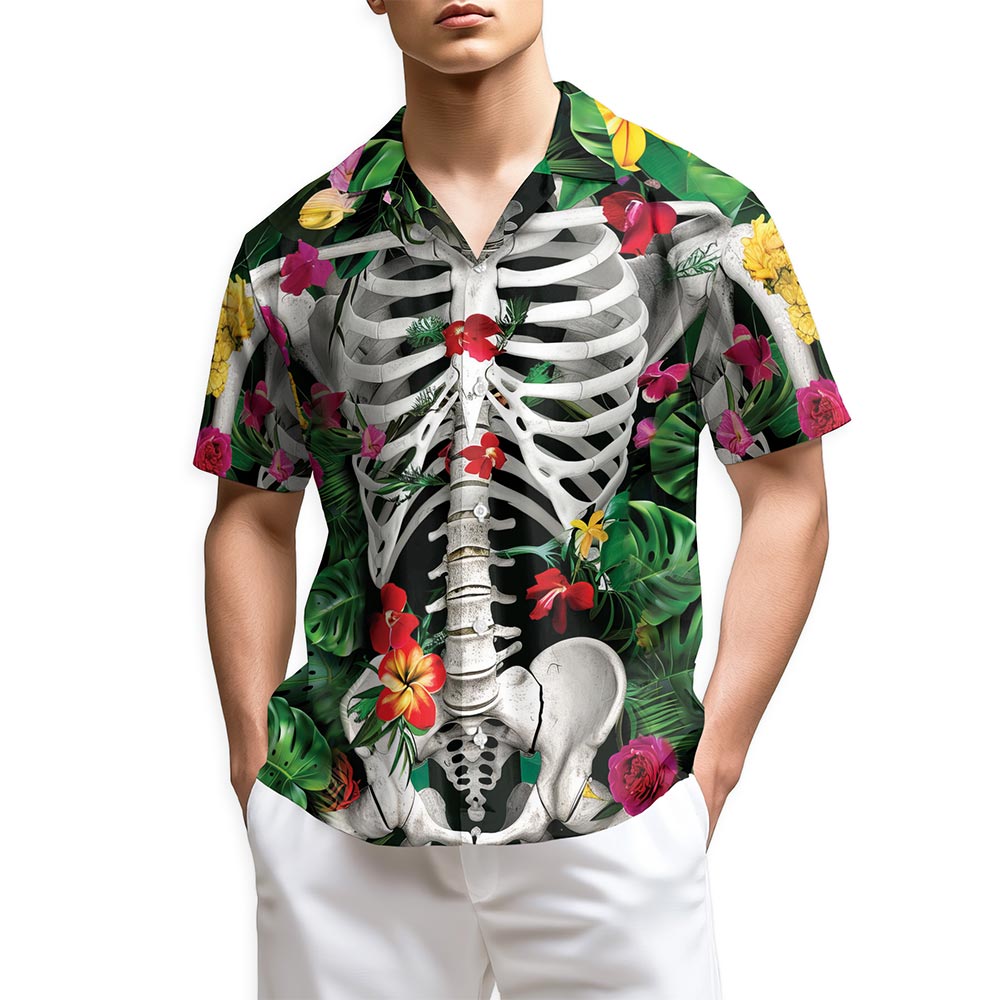 Netecom Skeleton Flowers On The Inside Hawaiian Shirt for Men