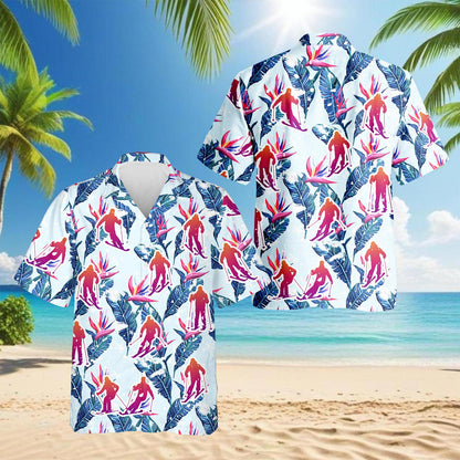 Netecom Skiing Hawaiian Shirt for Men, Tropical Style, Button Down Summer Beach Short Sleeve, S-5XL