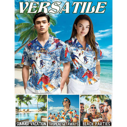 Netecom Skiing Hawaiian Shirt for Men, Sport Style, Button Down Summer Beach Short Sleeve, S-5XL