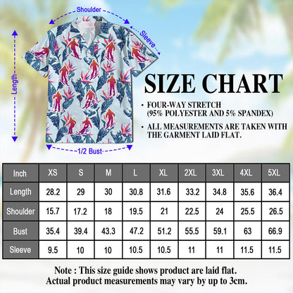 Netecom Skiing Hawaiian Shirt for Men, Tropical Style, Button Down Summer Beach Short Sleeve, S-5XL