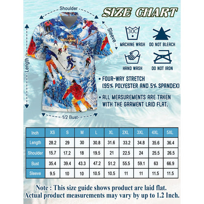 Netecom Skiing Hawaiian Shirt for Men, Sport Style, Button Down Summer Beach Short Sleeve, S-5XL
