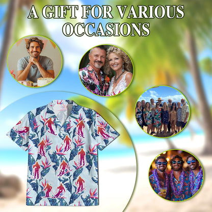 Netecom Skiing Hawaiian Shirt for Men, Tropical Style, Button Down Summer Beach Short Sleeve, S-5XL