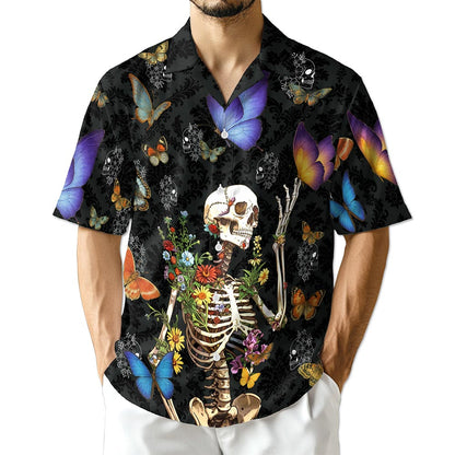 Netecom Skull Love Butterfly Overnight Black Hawaiian Shirt for Men