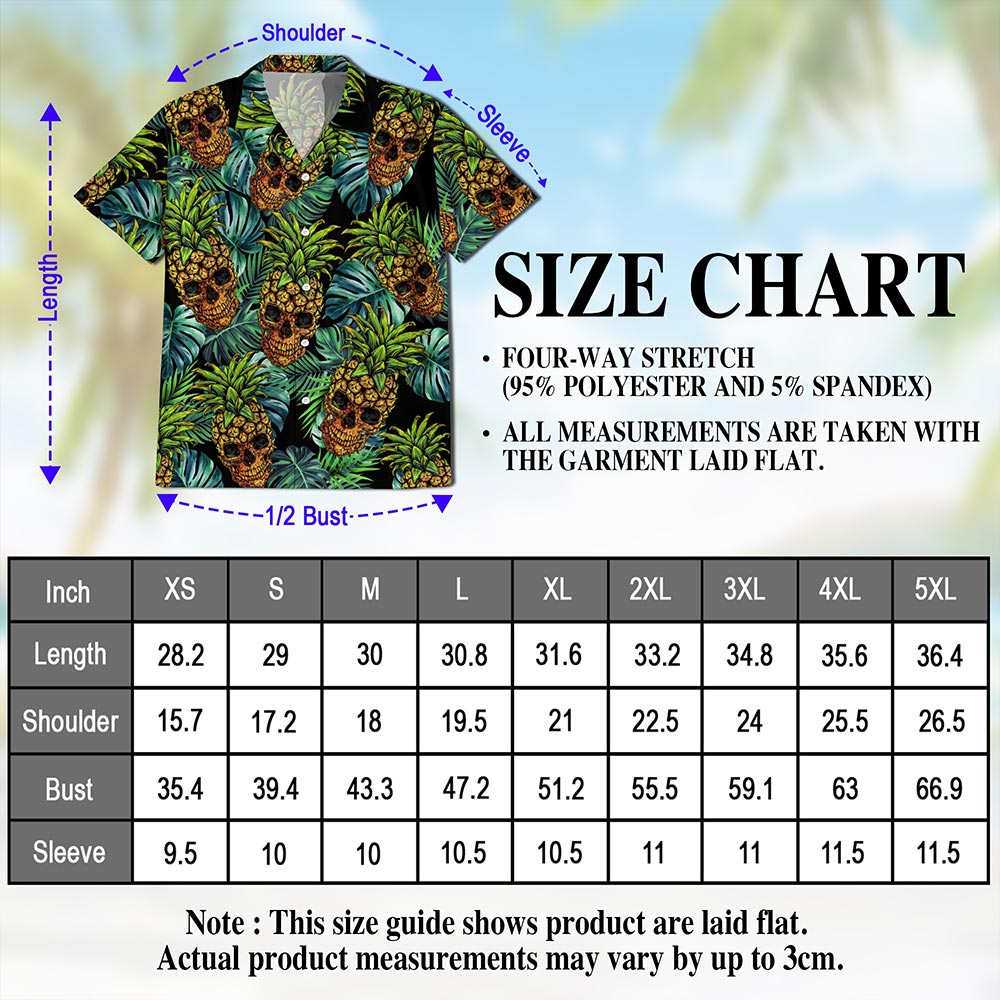 Netecom Skull Pineapple Hawaiian Shirt for Men, Tropical Style, Button Down Summer Beach Short Sleeve, S-5XL
