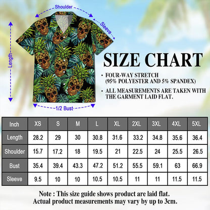 Netecom Skull Pineapple Hawaiian Shirt for Men, Tropical Style, Button Down Summer Beach Short Sleeve, S-5XL