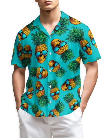 Netecom Skull Pineapple with Sunglasses Hawaiian Shirt for Men