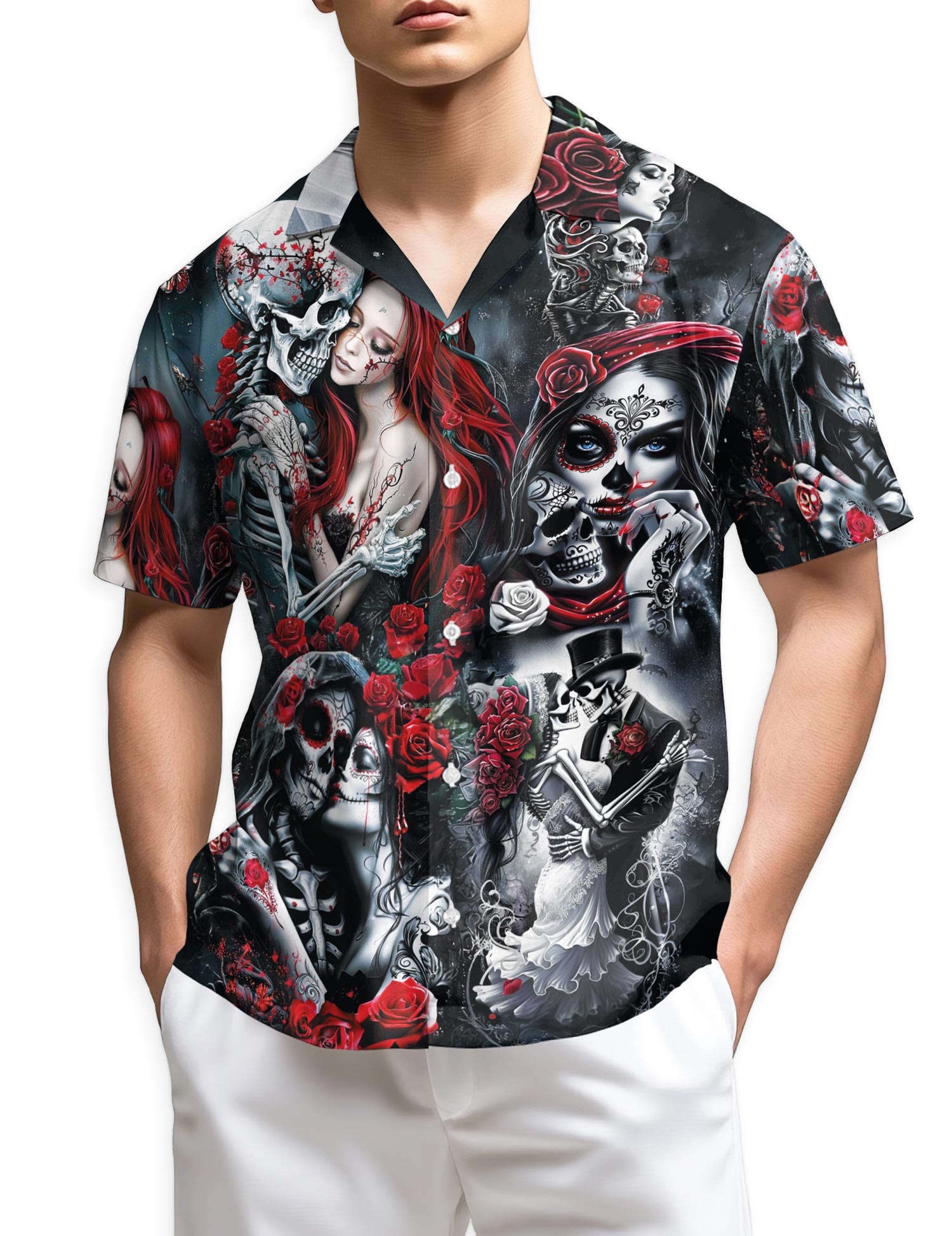 Netecom Skull Rose Hawaiian Shirt for Men