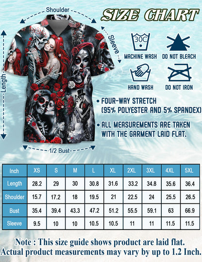 Netecom Skull Rose Hawaiian Shirt for Men, Gothic Style Button Down Summer Aloha Beach Short Sleeve Shirts, S-5XL