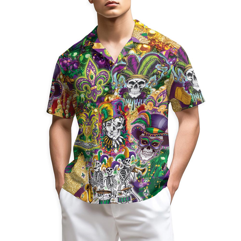 Netecom Skulls Mardi Gras Hawaiian Shirt for Men