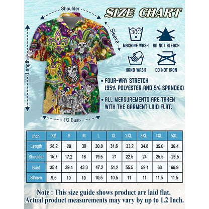 Netecom Skulls Mardi Gras Hawaiian Shirt for Men, Button Down Summer Beach Short Sleeve, Carnival Style, S-5XL