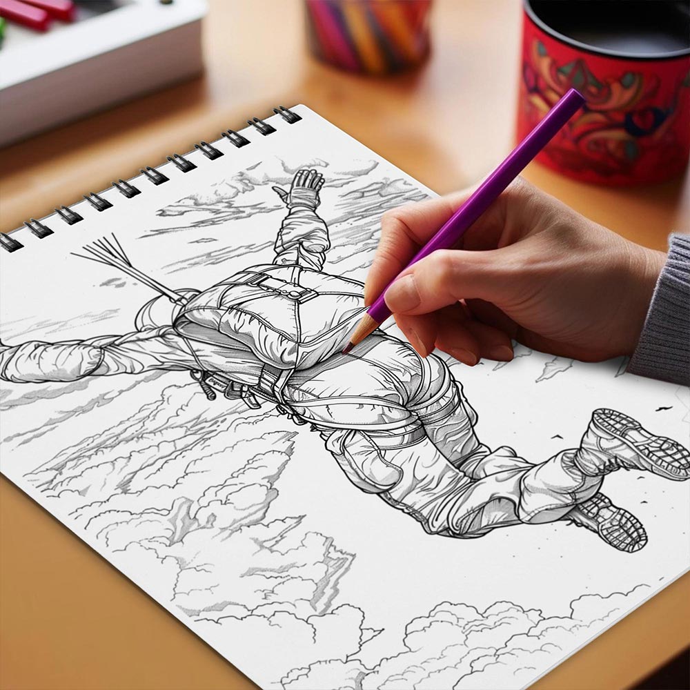 Netecom Skydiving Coloring Book Spiral Bound for Adults